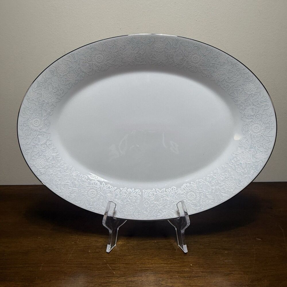 Noritake Ravel Oval Serving Platter White Blue 14" L TM - Picture 2 of 7